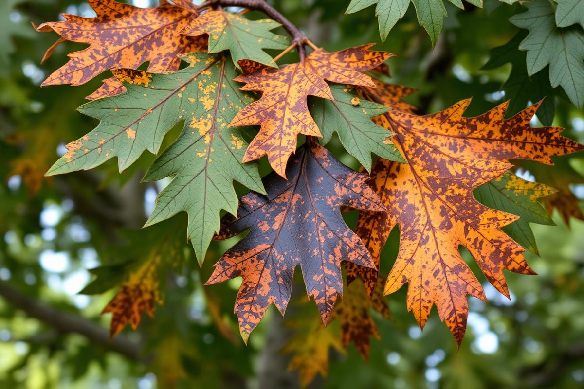 Oak leaves showing oak wilt symptoms